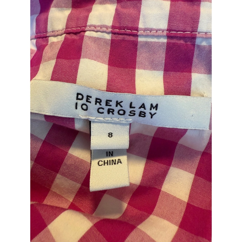 Pink White Gingham Sleeveless Shirt Dress Button costal preppy Derek lam mini 8 - Picture 9 of 11